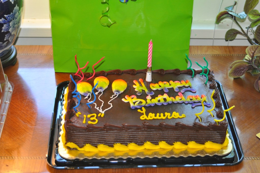 Happy Birthday Laura: A super bright cake with swirly candles.
